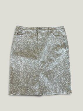 NYDJ Tan White Cheetah Print Jean Style Skirt Size 16